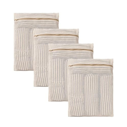 HEAVYWOOD 4-Piece Cotton Mesh Landry Bag Organic Wash Bag for Washing Machine Lingerie Bags for Washing Delicates with Sturdy Anti-Rust Zipper Clothes Washing Bag (4Bags, M) - size: 4 Medium