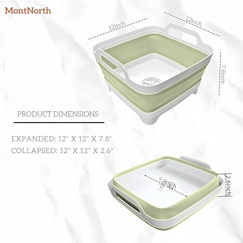 Collapsible Wash Basin 9L, Foldable Dish Tub with Drain Plug, Portable Collapsible Dish Basin, Camping Sink for Washing Dishes, Laundry & Kitchen Use (Green) - color: Green - Set of 1