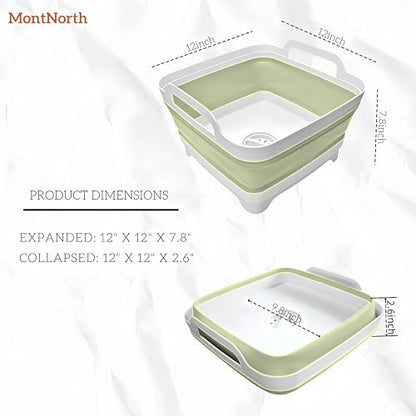 Collapsible Wash Basin 9L, Foldable Dish Tub with Drain Plug, Portable Collapsible Dish Basin, Camping Sink for Washing Dishes, Laundry & Kitchen Use (Green) - color: Green - Set of 1