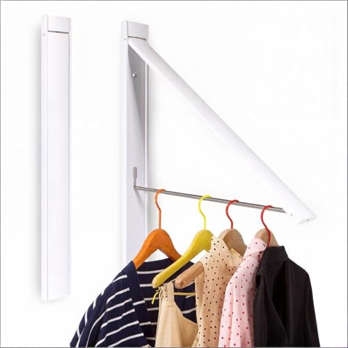 Wall Mounted Folding Clothes Drying Rack, Aluminum,Pearl White - color: Pearl White