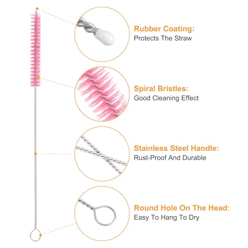 uxcell 10Pcs Drinking Straw Cleaning Brushes, 8" x 2/8" Nylon Bristles Long Straw Brush Pipe Cleaner for Washing Straws Pot Spout, Sippy Cup, Bottle and Tube (Pink) - color: Pink, size: 8" x 2/8"