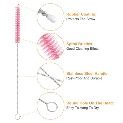 uxcell 10Pcs Drinking Straw Cleaning Brushes, 8" x 2/8" Nylon Bristles Long Straw Brush Pipe Cleaner for Washing Straws Pot Spout, Sippy Cup, Bottle and Tube (Pink) - color: Pink, size: 8" x 2/8"