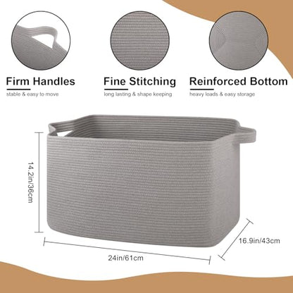 OIASKET 95L Extra Large Blanket Basket, 24" x 16.9" x 14.2" Woven Basket - color: Light Grey, size: 24"x16.9"x14.2"