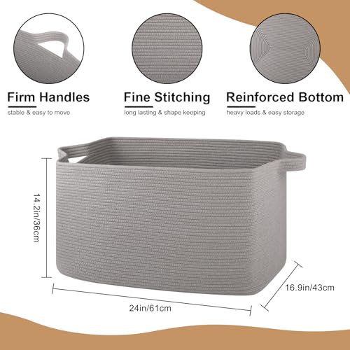 OIASKET 95L Extra Large Blanket Basket, 24" x 16.9" x 14.2" Woven Basket - color: Light Grey, size: 24"x16.9"x14.2"
