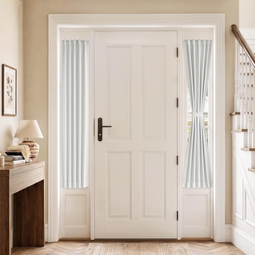 Vatge Self-Adhesive Sidelight Curtains for Glass Doors - No Drill Removable Window Coverings, Light Filtering Panel, 1 Panel, W12 x L60, Greyish White - color: Greyish White, size: 12"W x 60"L (Pack of 1)
