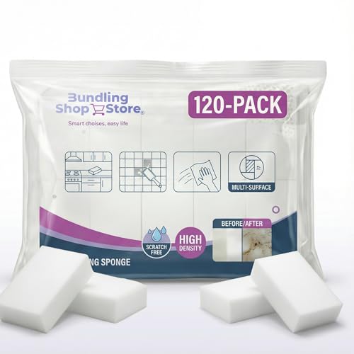 Melamine Sponge- Cleaning Pads 120 Count, High Density, Scratch Free Sponges (3.93in X 2.36in X 0.78in) for Kitchen, Bathroom, Tiles, Walls & Multi-Surface Cleaning