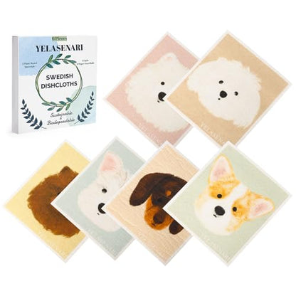 Swedish Dishcloths for Kitchen Reusable 6 Pack Kitchen Towels No Odor Quick-Drying Reusable Paper Towels Reusable Paper Towels Washable for Countertop, Sink, and Kitchen Dog - color: Cute Dog