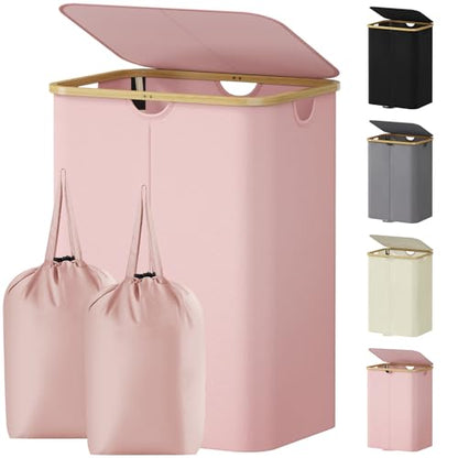Lifewit 150L Double Laundry Hamper with Lid and Removable Bag, Pink - color: Pink, size: 150L