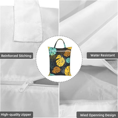 "tropical leaves cute summer 2-Pack Travel Laundry Bags for Dirty Clothes- Large Waterproof Laundry Tote, Wet & Dry Use, Reusable Foldable Carry Handles for Vacation, Gym & Dorm" - color: Tropical Leaves Cute Summer