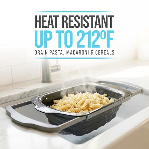 Comfify Over-the-Sink Colander with Handles – Sleek Plastic Black Kitchen Strainer for Pasta, Vegetables & Fruits – Space-Saving Design – 17.1 x 10.2 x 1.75 Inches - color: Black