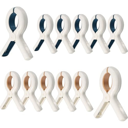 Large Beach Towel Clips Heavy Duty Plastic Towel Clips for Beach Pool Chairs on Cruise Boat Windproof Beach Clips Pins with Stronger Spring Hold Tightly Beach Cruise Essentials (12, Blue and Khaki) - color: Blue and Khaki