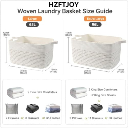 96L Woven Laundry Basket with Handles, Extra Blanket Basket,Yellow - color: White & Yellow, size: 96L