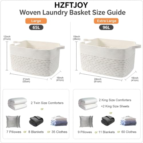 96L Woven Laundry Basket with Handles, Extra Blanket Basket,Yellow - color: White & Yellow, size: 96L