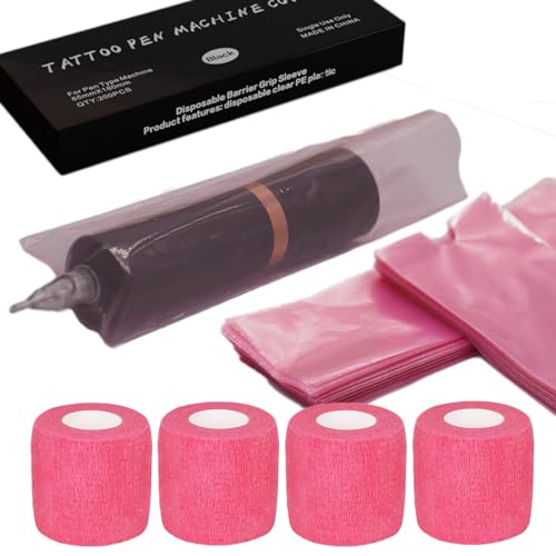 200 Pink Tattoo Pen Covers 4 Grip Tapes Large Tattoo Machine Covers - color: Pink