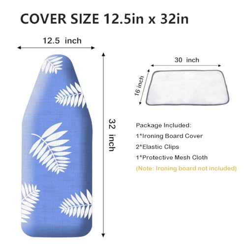 SheeChung 12.5"x32" Mini Ironing Board Cover and Pad,Small Iron Board Cover - color: Blue+leaf, size: 32"L x 12.5"W