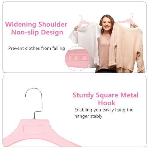 DEDU Suit Hangers for Men 20 Pack, Sweater Hangers No Shoulder Bump Non Slip Width 17.7", Plastic Clothes Hangers Pink with Metal Hook - color: Pink-20
