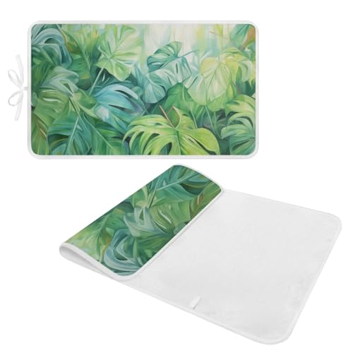 Green Ironing Mat Portable Ironing Pad Monstera Leaf 32 x 16 Inch Large Ironing Mat for Table Top of Washer, Dryer, Table Top, Countertop, Heat Resistant Iron Board Pads - color: Monstera Leaf