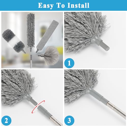 Microfiber Duster Kit 27pcs with 30 to 100 in Extension Pole, Grey - size: 27pcs