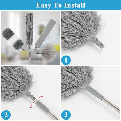 Microfiber Duster Kit 27pcs with 30 to 100 in Extension Pole, Grey - size: 27pcs