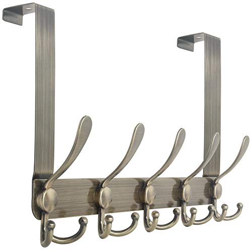 WEBI Over The Door Hooks Door Hanger with 5 Tri Hooks for Hanging, Over The Door Towel Rack Coat Hanger Coat Rack for Behind Back of Bathroom,Bronze - color: Bronze, size: 1 Pack