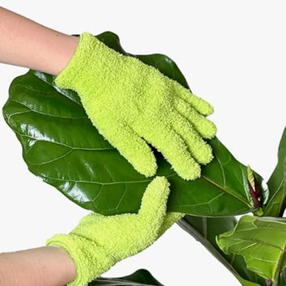 Plant Leaf Cleaning Set Include 1 Dusting Glove and 1 Leaf Cleaner Tong with 2 Separate Cloth Covers, Washable Reusable Microfiber Sleeves and Gloves, for House Plants, Window Blind