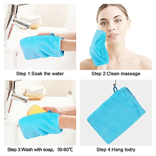 PHOGARY 10 PCS Microfiber Body Wash Mitts, Flannel Soft Face Mitten, Bath Spa Cloth, Reusable Makeup Remover Mitt Gloves, European Style Wash Cloth,6×8inch, 5 Colors