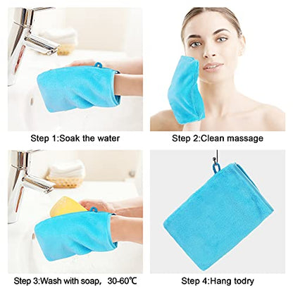 PHOGARY 10 PCS Microfiber Body Wash Mitts, Flannel Soft Face Mitten, Bath Spa Cloth, Reusable Makeup Remover Mitt Gloves, European Style Wash Cloth,6×8inch, 5 Colors