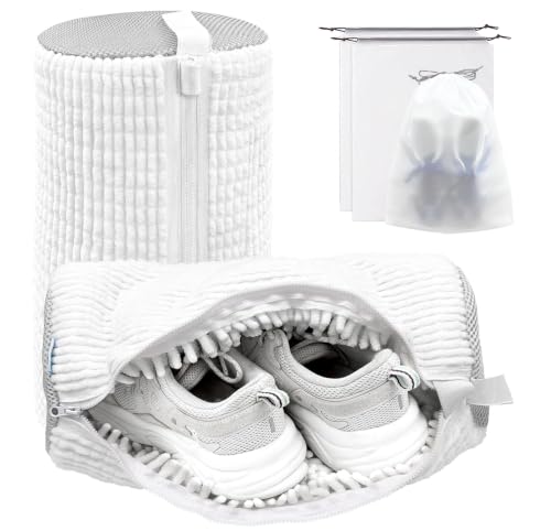 Shoe Washing Machine Bag,Laundry Shoe Bag for Washer and Dryer,Reusable Shoe Cleaning Bag for Sneakers,Tennis Shoes,With Self-locking Zipper, Microfiber Inside,Include Shoe Bag (Pro White - 2 Pack) - color: Pro White - 2 Pack