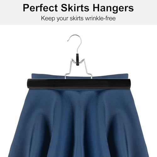 AMKUFO 12 Pack Black Wooden Pants Hangers with Clips Non Slip Skirt Hangers Trouser Clamp Hanger Solid Wood Hanger with 360° Swivel Hook - color: Black, size: 12 Pack