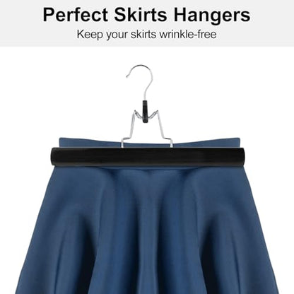AMKUFO 12 Pack Black Wooden Pants Hangers with Clips Non Slip Skirt Hangers Trouser Clamp Hanger Solid Wood Hanger with 360° Swivel Hook - color: Black, size: 12 Pack