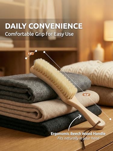 TAKAVU White Boar Clothes Brush for Suits, Large Beech Wood Handle - color: White Boar Bristle