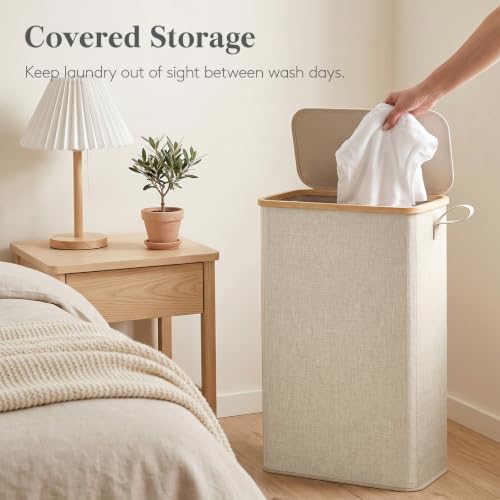 Lifewit 75L Slim Laundry Hamper with Lid and Removable Bag, Beige - color: Beige, size: 75L