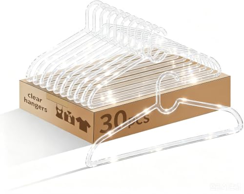 Clothes Hangers 30 Pack, 16" Heavy Duty Coat Hanger, Clear Acrylic Hangar, Non-slip Short Neck Hanger for Closet, Space Saving Slim Thin Perchas for Adult Suit, T-shirt, Jacket, Dress, Blouse Clothing - color: Clear Hangers 30 Pack