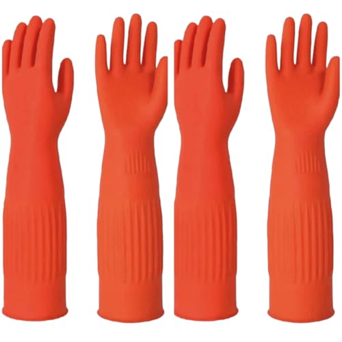 Household Cleaning 18inch Kitchen Dishwashing Rubber Gloves - color: Red, size: Medium