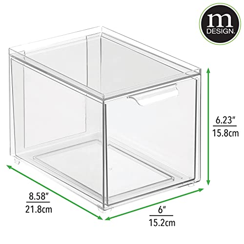 mDesign Kitchen Storage Drawer Box – Plastic Storage Box with Pull-Out Drawer – Pantry, Fridge and Cupboard Storage for Food and Snacks – Pack of 2 – Clear - size: 8 x 6 x 6 (Pack of 2)