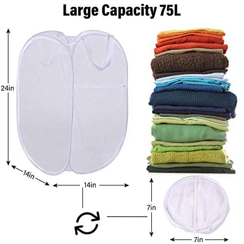 BATTOO Deluxe Strong Mesh Pop up Laundry Hamper Basket with Side Pocket Foldable Hamper for Laundry Room, Bathroom, Kids Room, College Dorm or Travel Grey + White - color: Grey+White