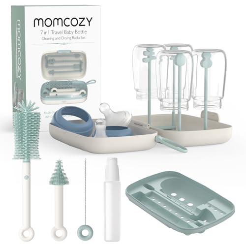 Momcozy 7-in-1 Baby Bottle Brush Set with Drying Rack, Green - color: Green, size: Classic Style