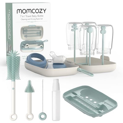 Momcozy 7-in-1 Baby Bottle Brush Set with Drying Rack, Green - color: Green, size: Classic Style