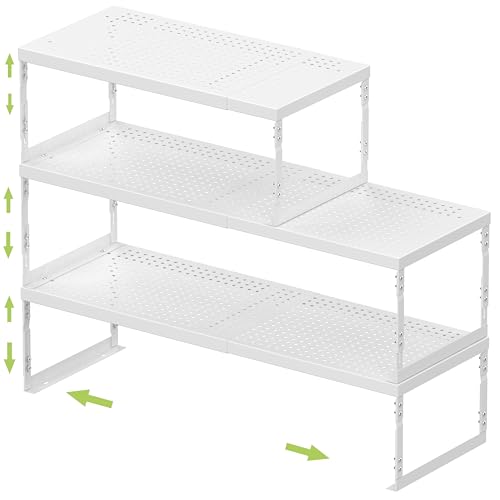 Jojocross Adjustable Stackable Metal Storage Shelf Organizer - Expandable Wire Rack with Perforations for Kitchen, Pantry, Bathroom, Cabinet & Office-Compact, Durable & Sturdy (3PACKS/Medium/White) - color: 3packs/Medium/White, size: Medium
