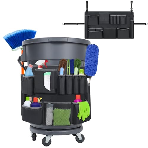 Trash Can Caddy Bags Fit 32-55 Gallon Garbage Bins, Garbage Bin Caddy Bag Organizer with Multi-Pockets, Organizer For Cleaning, Maid, & Janitorial Duty, Cleaning Caddy Bag Only
