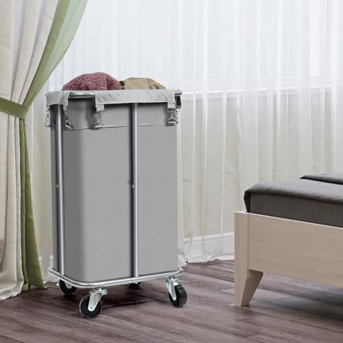 100L Rolling Laundry Hamper Basket with Wheels for Bedroom, Grey - color: Grey