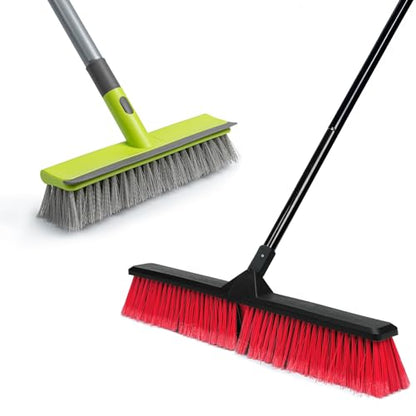 Floor Scrub Brush and 24-inches Push Broom, 2 in 1 Floor Brush and 24" Outdoor Push Broom Brush for Floor Cleaning