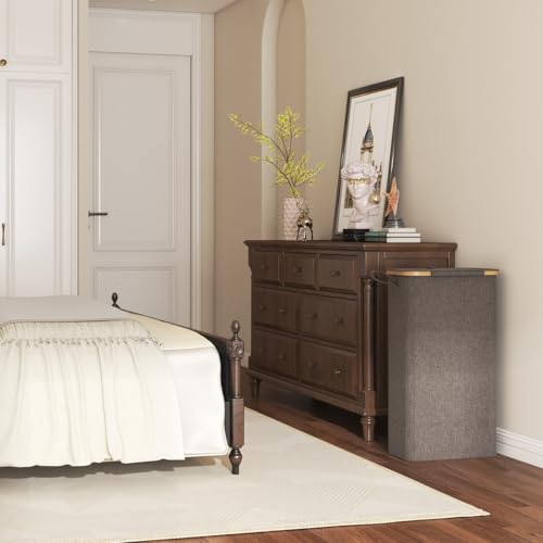 Lifewit 65L Slim Laundry Hamper with Lid and Removable Bag, Brown - color: Brown, size: 65L