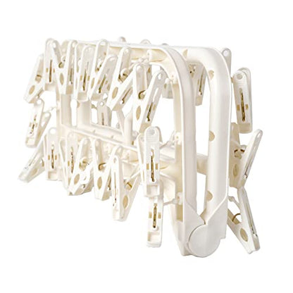 Foshine Foldable Clothes Drying Rack with 32 Drying Clips Wind-Proof Hook - color: White