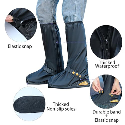 Waterproof Rain Boot Shoe Cover with Reflector Reusable & Foldable - color: Black#Thicked, size: Large
