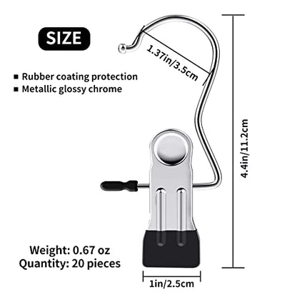 20 Piece Laundry Hook Boot Clips Hanger Clips Hold Hanging Clothes Pins Hooks Portable Stainless Steel Home Travel Hangers Clips Closet Hangers-Black