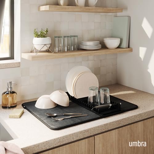 Umbra Udry Dish Drying Rack with Mat, Folds Flat for Storage, Black - color: Black, size: 24" x 18"