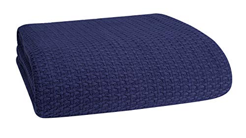 Elvana Home 100% Cotton Bed Blanket, Breathable Bed Blanket Twin Size, Cotton Thermal Blankets Twin, Perfect for Layering Any Bed for All Season, Navy Blue - color: Navy Blue, size: Twin (60 in x 90 in)