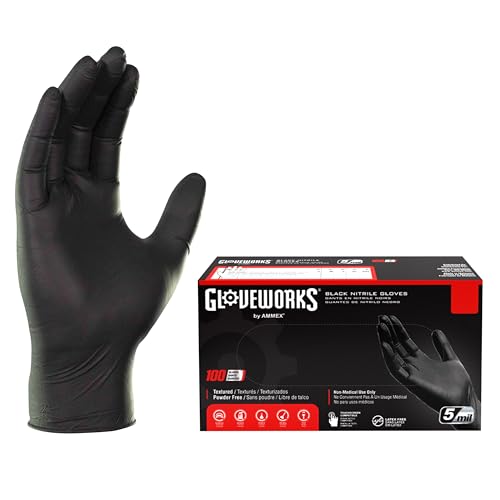 GLOVEWORKS Nitrile Gloves Disposable 5 mil Black Size Small Box of 100 - color: Black, size: Small
