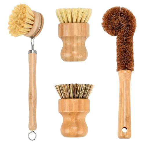4 Piece Bamboo Dish Brush Set - color: 4 Packs